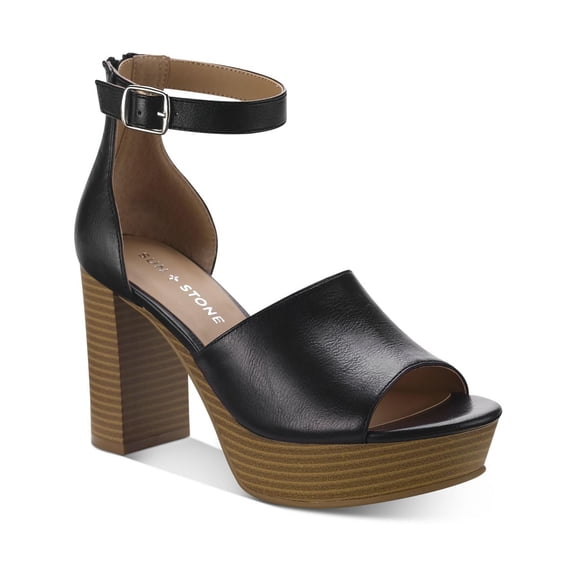 Sun   Stone Womens Maisiee  Faux Leather Open Toe Heels