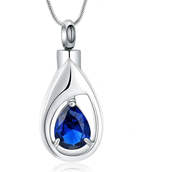 Urn Necklaces for Ashes, Creamtion Jewelry for Ashes Birthstones CZ Teardrop Ashes Pendant Eternity Urns Necklace Keepsake Memorial Gifts for Loss of Loved One
