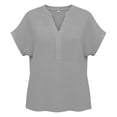 thumbnail image 5 of TAGOLD Womens Short Sleeve V-Neck Blouses & Shirts Solid Color V Neck Button Loose Linen Top, 5 of 5