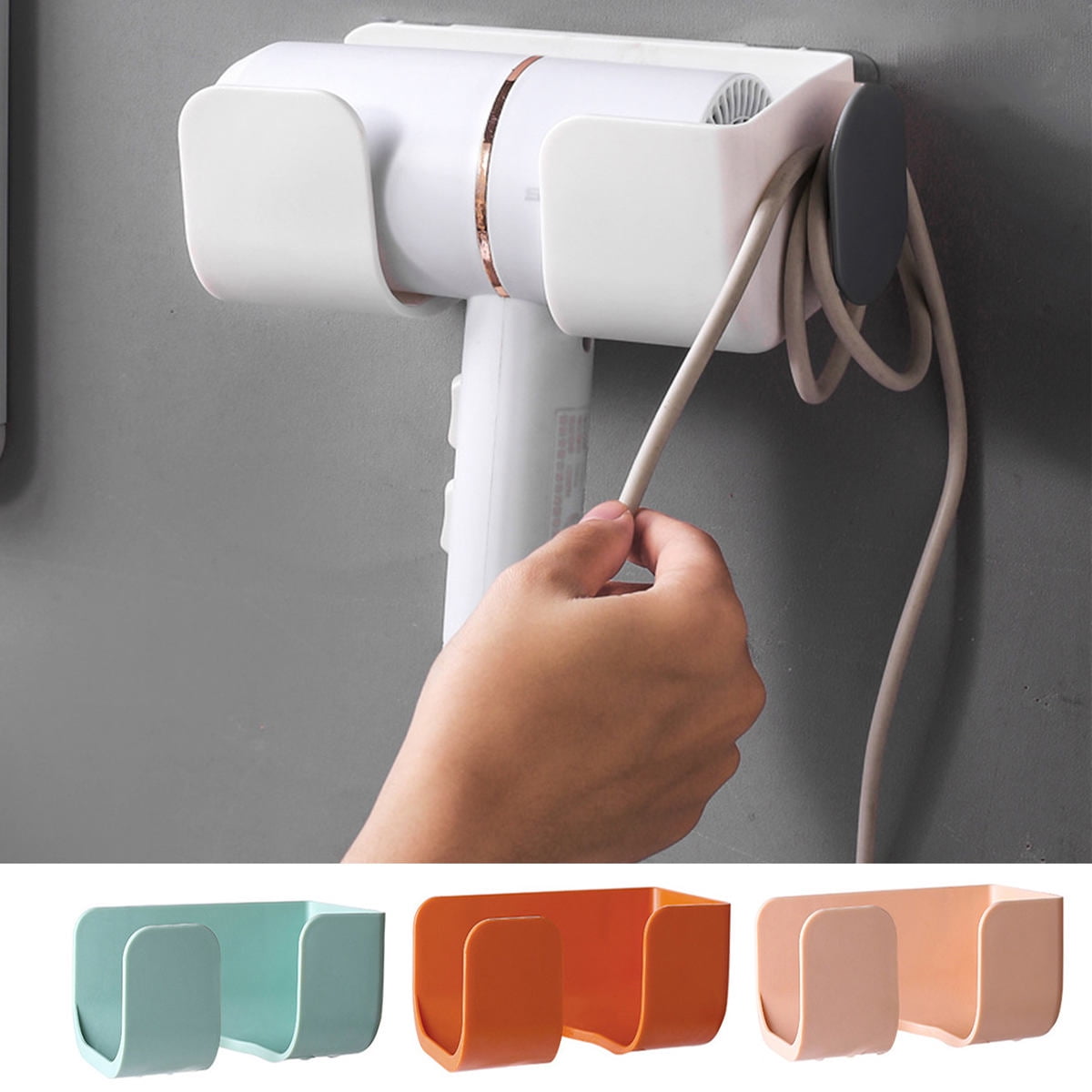 Dream Lifestyle Hair Dryer Holder with Hook, Wall Mounted Self Adhesive Blow Dryer Holder Rack