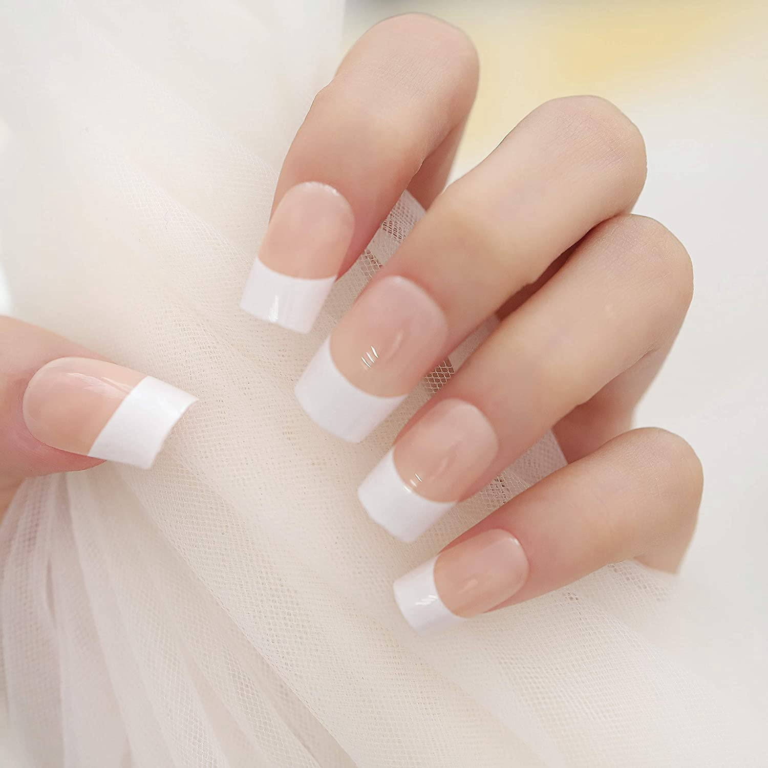 French Press On Nails Nude Long Square Fake Nails Tips Full Cover Acrylic False Nails For Women And Girls 24pcs Walmart Com Walmart Com