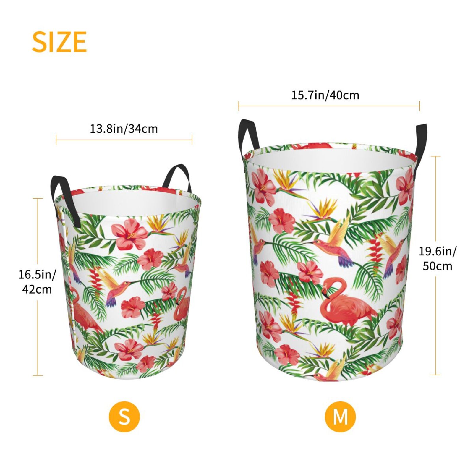 Large Laundry Basket with Handles - Flamingo Hummingbird Red Kids Baby Dirty Clothes Laundry Hamper for Bedroom Aesthetic