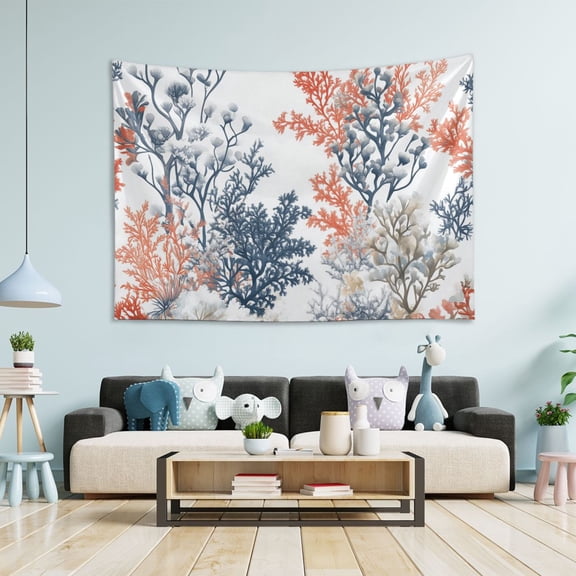 Yayeee Tapestry Wall Hanging for Bedroom 60" x 40" Living Room Home Wall Art Decor, White Sea Plants