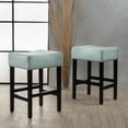 thumbnail image 2 of GDF Studio Lowry Contemporary Upholstered 27 Inch Backless Counter Stools, Set of 2, Light Blue Fabric and Dark Brown, 2 of 8