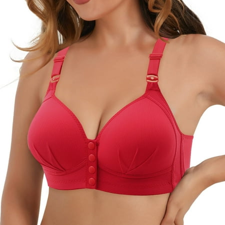 Pavied Nursing Bras Wireless Bras Push Up Bra Women s New Large Front Button Bra Breastfeeding No Steel Ring Gathering Side Fold Thin Cup Button Tank Top Bra Front Closure Bras Seamless Bras Red 42