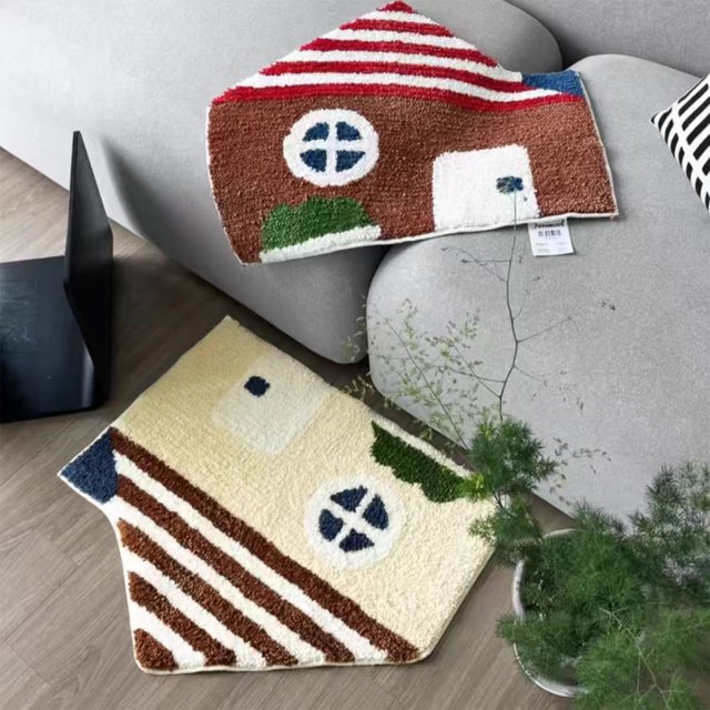 Bowayaoa Non-Slip Irregular House Carpet, Soft Velvet Flocked Bedroom Rug, Stain Resistant Floor Mat for Living Room, Cute Decorative Area Rug