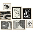 thumbnail image 2 of PixonSign Framed Canvas Print Wall Art Set - Black & White Picasso Style Poster Modern Art - Gallery Set of 7 Minimal Abstract Faces & Lines Digital Art Wall Décor for Home - Natural, 2 of 5