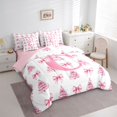 thumbnail image 4 of Homewish Bowknot Monogrammed C Twin Bedding Sets 7-Piece for Girl, Dreamy Pink Xmas Tree Bedding Comforter Set, Merry Christmas Reversible Sheet Sets, Breathable Home Decor, 4 of 8