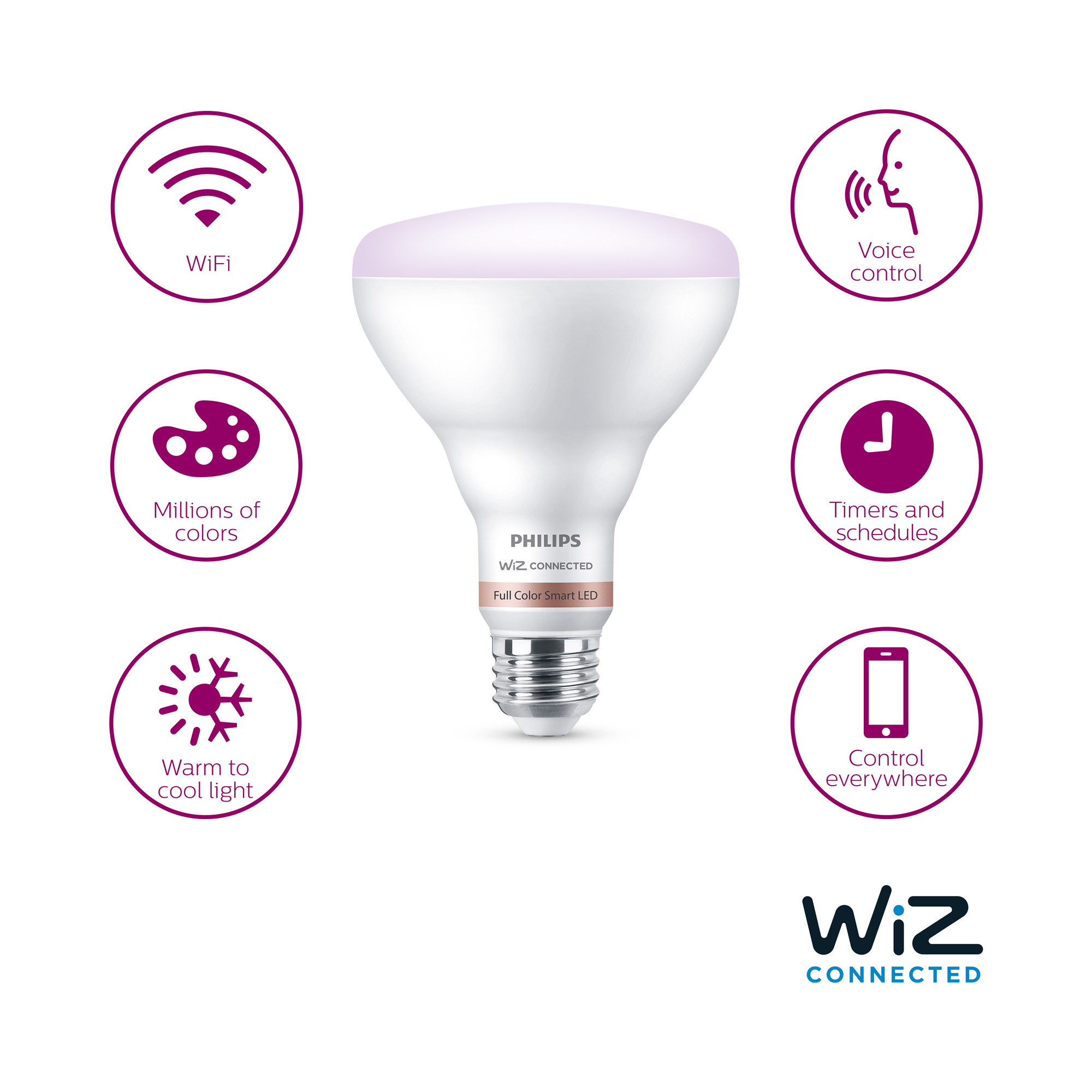 Philips Smart LED 65-Watt BR30 Floodlight Light Bulb, Color & Tunable White, Dimmable, E26 (4-Pack)