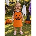 thumbnail image 5 of BemeyourBBs Toddler Baby Girls Halloween Dress Outfit Baby Girl Fall Pumpkin Overalls Dress Clothes Kids Cute Pumpkin Face Embroidery Sleeveless Tank Dress 12 18 24 Months 2 3 4 5 Years, 5 of 9