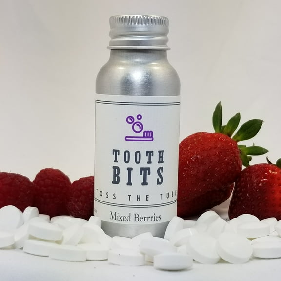 TOOTH BITS® Fluoride-Free, Eco-Friendly, Anticavity Enamel-Safe Toothpaste Tablets, Mixed Berries, 65 Pieces