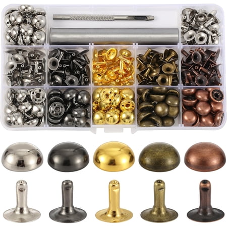 150 Sets 12x6mm Round Dome Leather Rivets Studs for Clothing Purse Feet for Handbags Studs and Spikes with Hole Punch and Mushroom Rivets Setter for Shoes Bags Belts Dog Collars Leather Craft