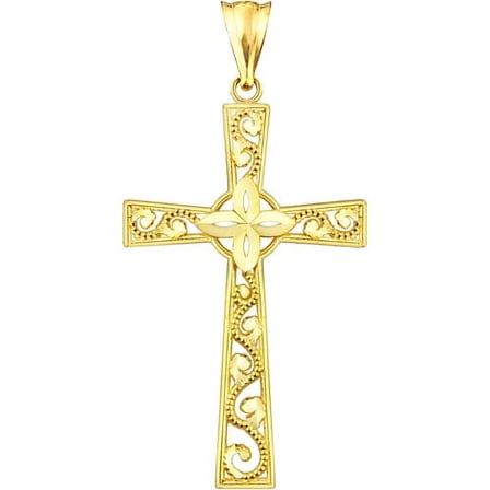US GOLD Handcrafted 10kt Gold Filigree Cross Charm Pendant