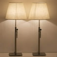 thumbnail image 2 of Adjustable Bedside Metal Table Lamp, Fabric Shade with Square Base - Silver, 2 of 8