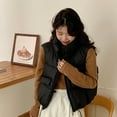 thumbnail image 3 of Women Vest Coat Stand Collar Sleeveless Zipper Placket Cotton Waistcoat with Pockets Drawstring Hem Loose Fit Solid Color Puffer Vest, 3 of 8