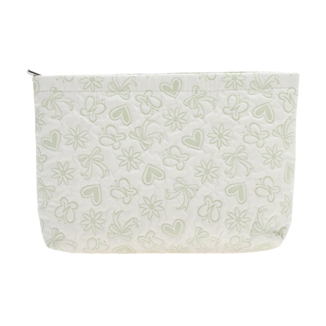 Bolsas de maquillaje planas rectangulares duraderas de corazones únicos 1 Pc para viajar, color verde, poliéster