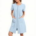 thumbnail image 2 of Taqqpue Zip Up Robes for Women Casual Solid Color Short Bathrobe Sleepshirts Lightweight Knee Length Housecoat with Pockets Nightgown S-XXL, 2 of 6