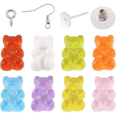 Resin Bear Earring Making Kit 32Pcs Gummy Bear Resin Cabochons with 40Pcs Earring Hooks 40Pcs Screw Eye Pin Bail Pegs 20Pairs Stud Earring Findings for DIY Earring