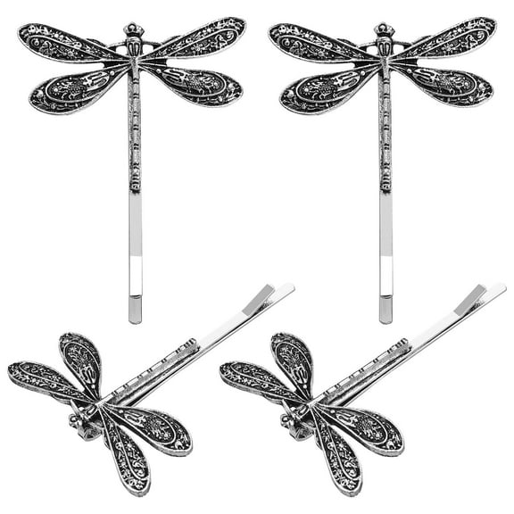 WRITWAA 4pcs Vintage Dragonfly Hair Clips Wedding Bobby Pins Ancient Silver Side Clips for Women