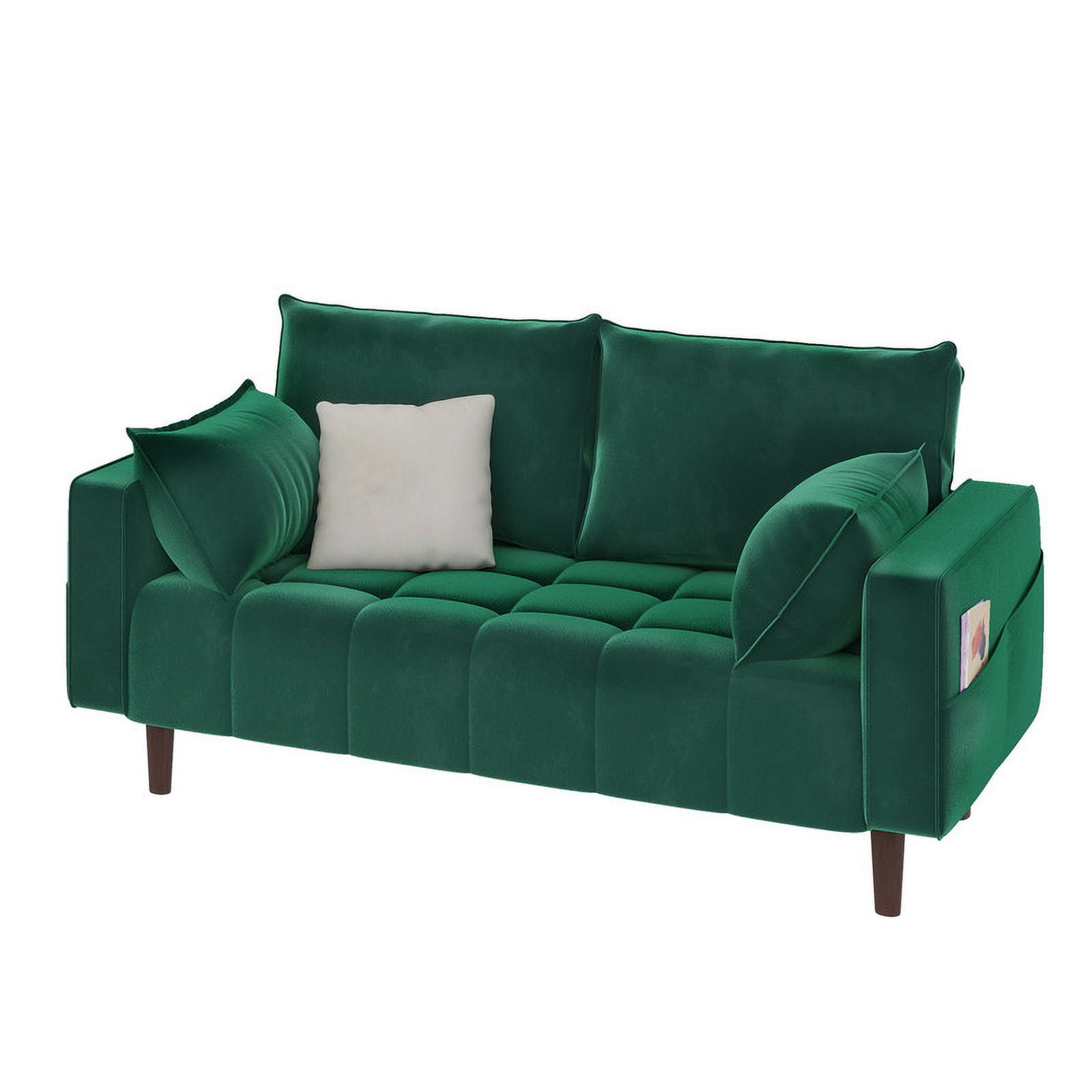 Uforic 56" Velvet Loveseat Sofa, Modern Comfortable Sofa Loveseat Small Sofa Couch with Side Storage Pockect & 2 Pillows, Button Tufted Seat Cushion for Living Room Bedroom Apartment, Green