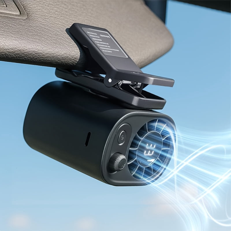 2026 Newest Mini Clip-On Car Fan with LED Display, 360° Rotation & 100-Speed Adjustable - USB- Portable Personal Cooling Fan, 1800mAh Battery-white