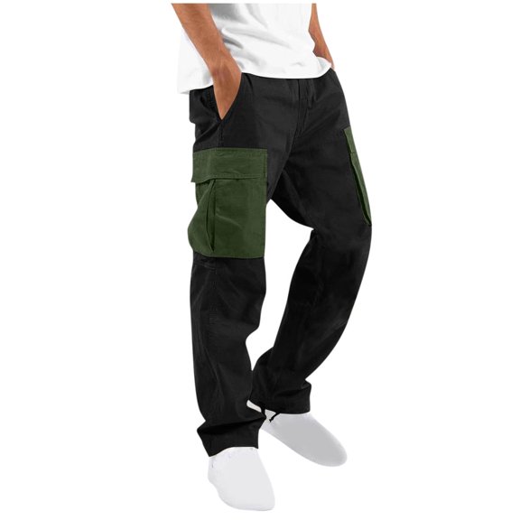DeHolifer Men Pants Plus Size Solid Color Casual Outdoor Straight Leg Fitness Cargo Pants with Multiple Pockets Army Green 2XL