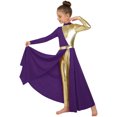 thumbnail image 2 of Hansber Kids Girls Full Length Patchwork Tights Metallic Jumpsuit Dress Praise Dance Outfit Worship Liturgical Dancewear Dark Purple 16, 2 of 7