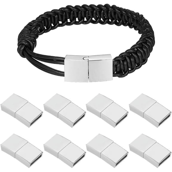 UNICRAFTABLE 10 Sets Rectangle Stainless Steel Screw Clasps Buckle Leather Closure End Caps with Locking Mechanism for Bracelet Watch Jewelry Making 22x11x5mm Hole 3x10mm Silver