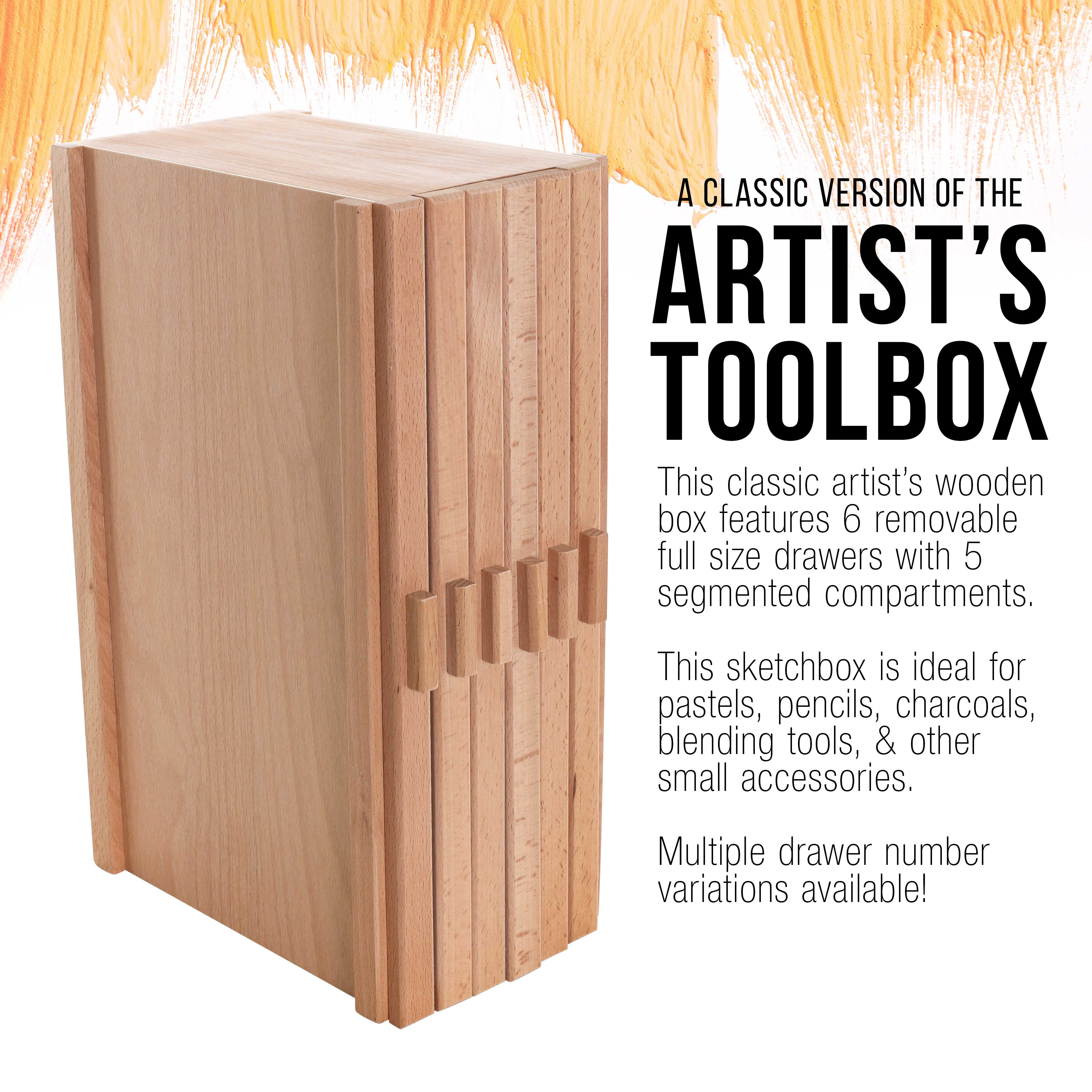 Premium Beech Wood Artist Storage Box - Compartments, Drawer - High-Quality