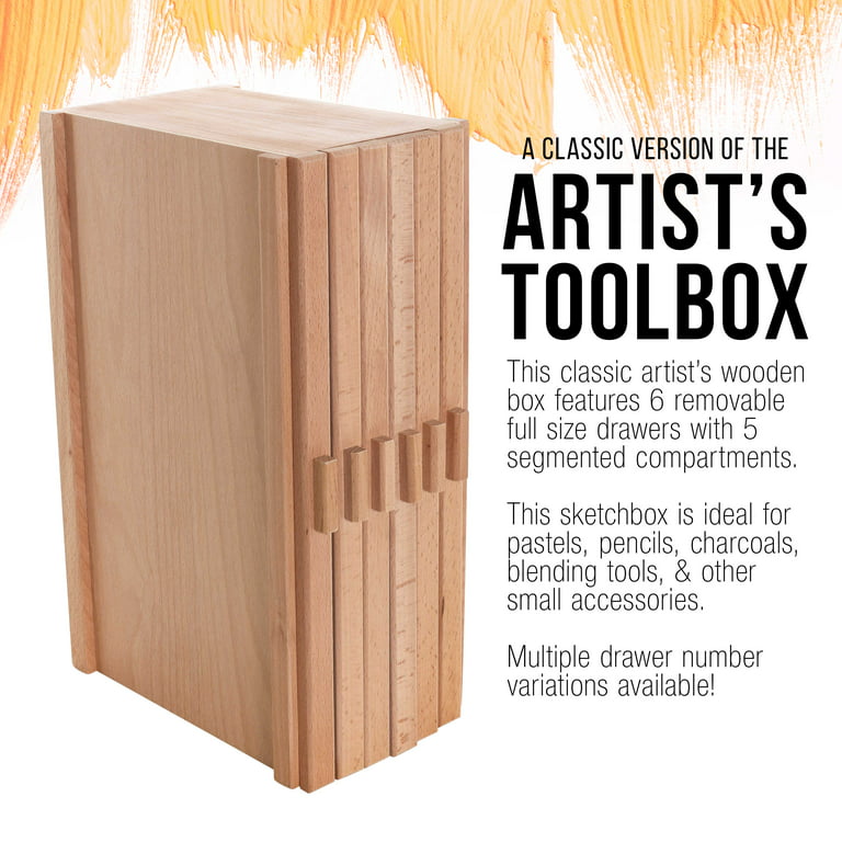 U.S. Art Supply 10 Drawer Wood Artist Supply Storage Box - Pastels Pencils Pens Markers Brushes