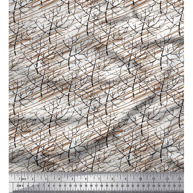 Soimoi Modal Satin Fabric Dry Tree Print Sewing Fabric Yard 42 Inch Wide