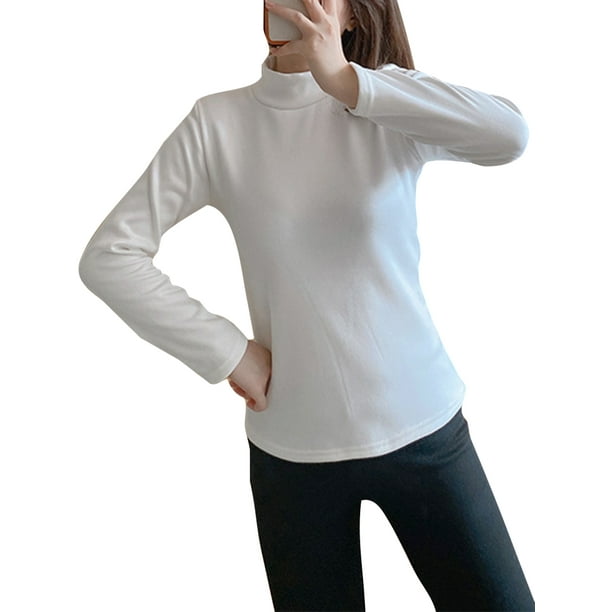 MAWCLOS Women Comfy Turtleneck Undershirt Winter Stretchy Thermal Tops  White 3XL 