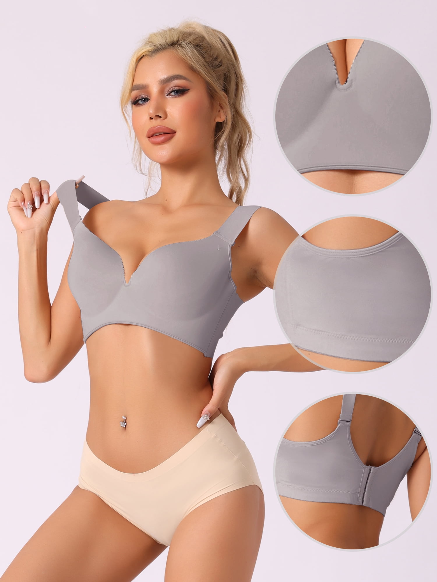 Unique Bargains Women's Lingerie Full Coverage Bustier Vest Bra Gray 85/38C