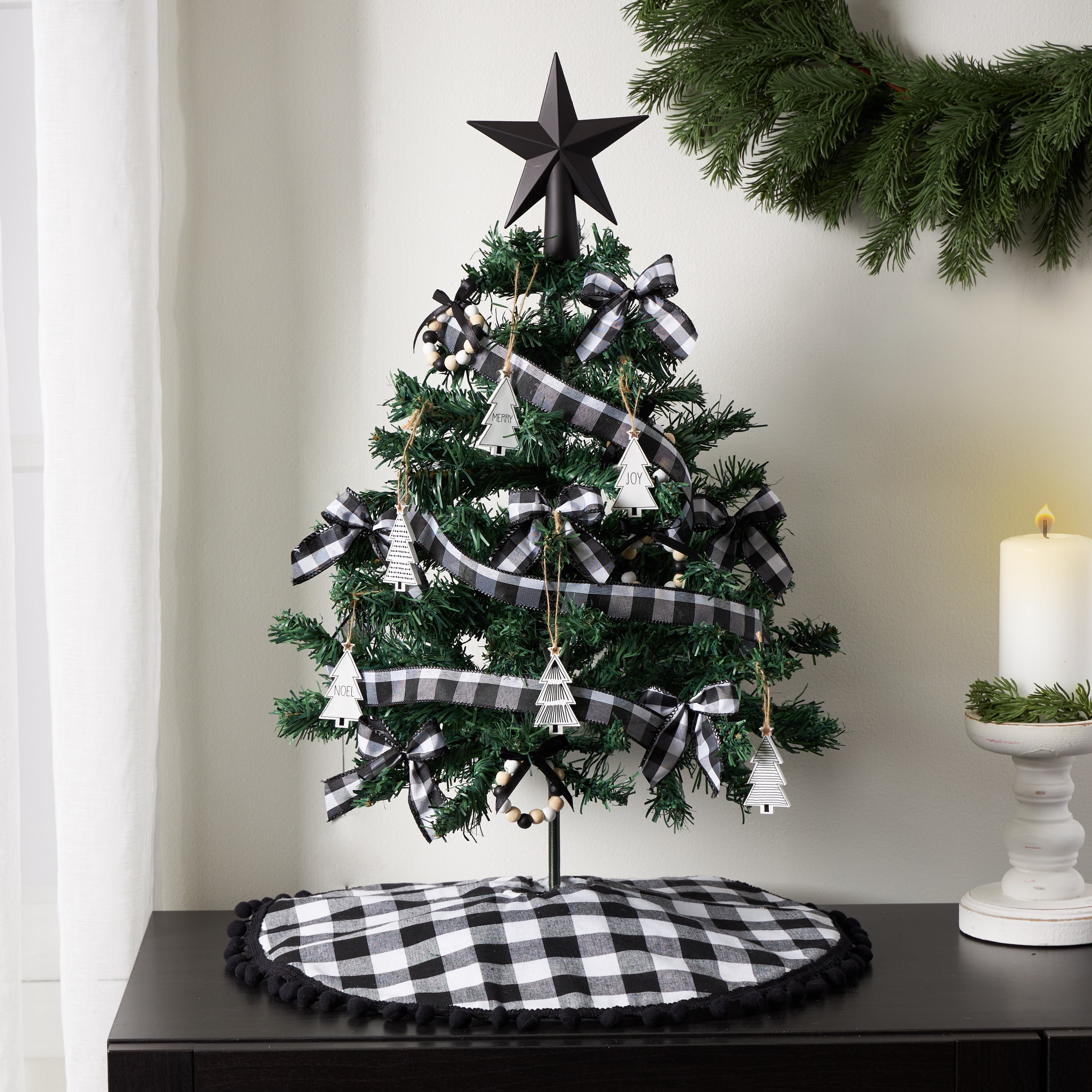 White & Black Buffalo Plaid Mini Bows, 6 Count, by Holiday Time