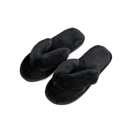 

Classy Indoor Cotton Plush Flip Flops Non-slip Silent Solid Color Cotton Plush Home Slippers