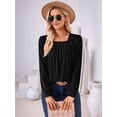 thumbnail image 5 of Women'S Long Sleeve Tops Dressy Casual Square Neck Pleated Work Blouse Fall Trendy Tunic Flowy Chiffon Shirts Black XXL, 5 of 9