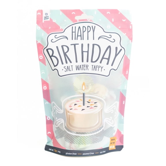 Taffy Shop Happy Birthday, Salt Water Taffy – Assorted Gourmet Candy Variety Pack, Bulk Sweet Snack, Fresh & Gluten-Free, 30 Individually Wrapped Pieces (7oz)