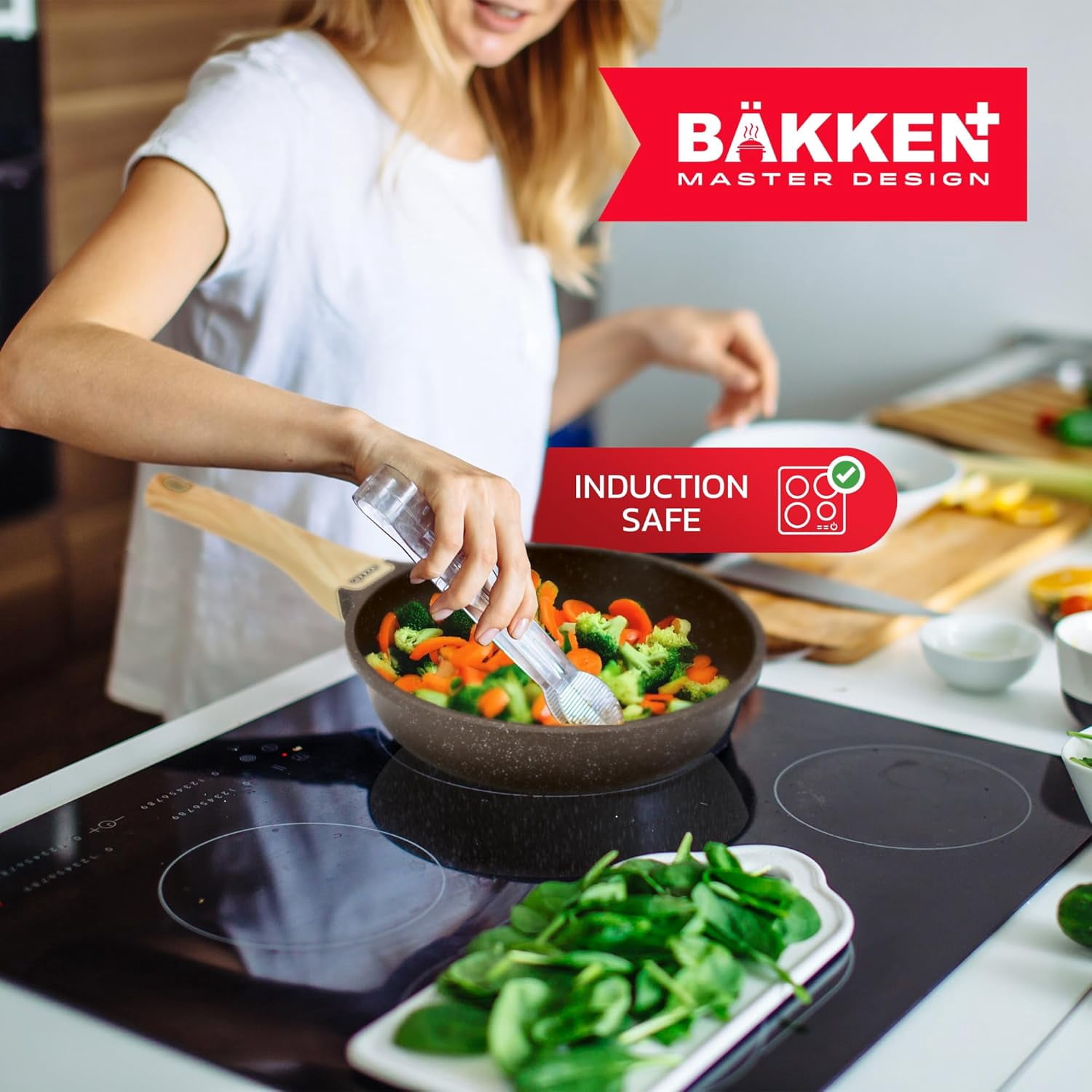 BAKKEN Cookware Set - Nonstick Granite Coating, Pots and Pans with Handle Grips and Tempered Glass Lids, Safe up to 500°F, Set of 20