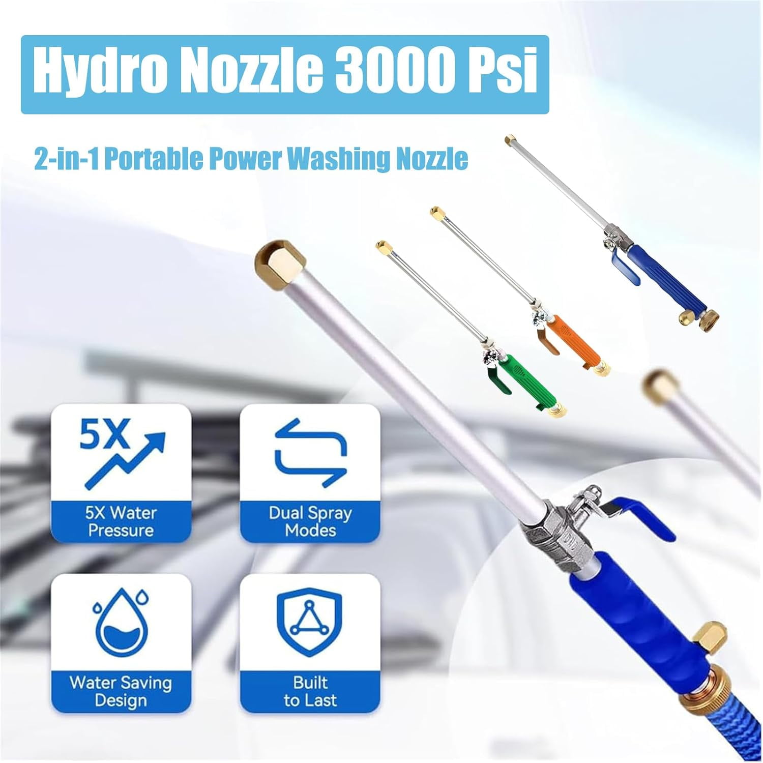 Hydro Nozzle 3000 Psi, Hydronozzle Power Nozzle High-Pressure, 2-in-1 Portable Power Washing Nozzles, With Connect Hose Fittings for Fence Cleaning Garden Watering