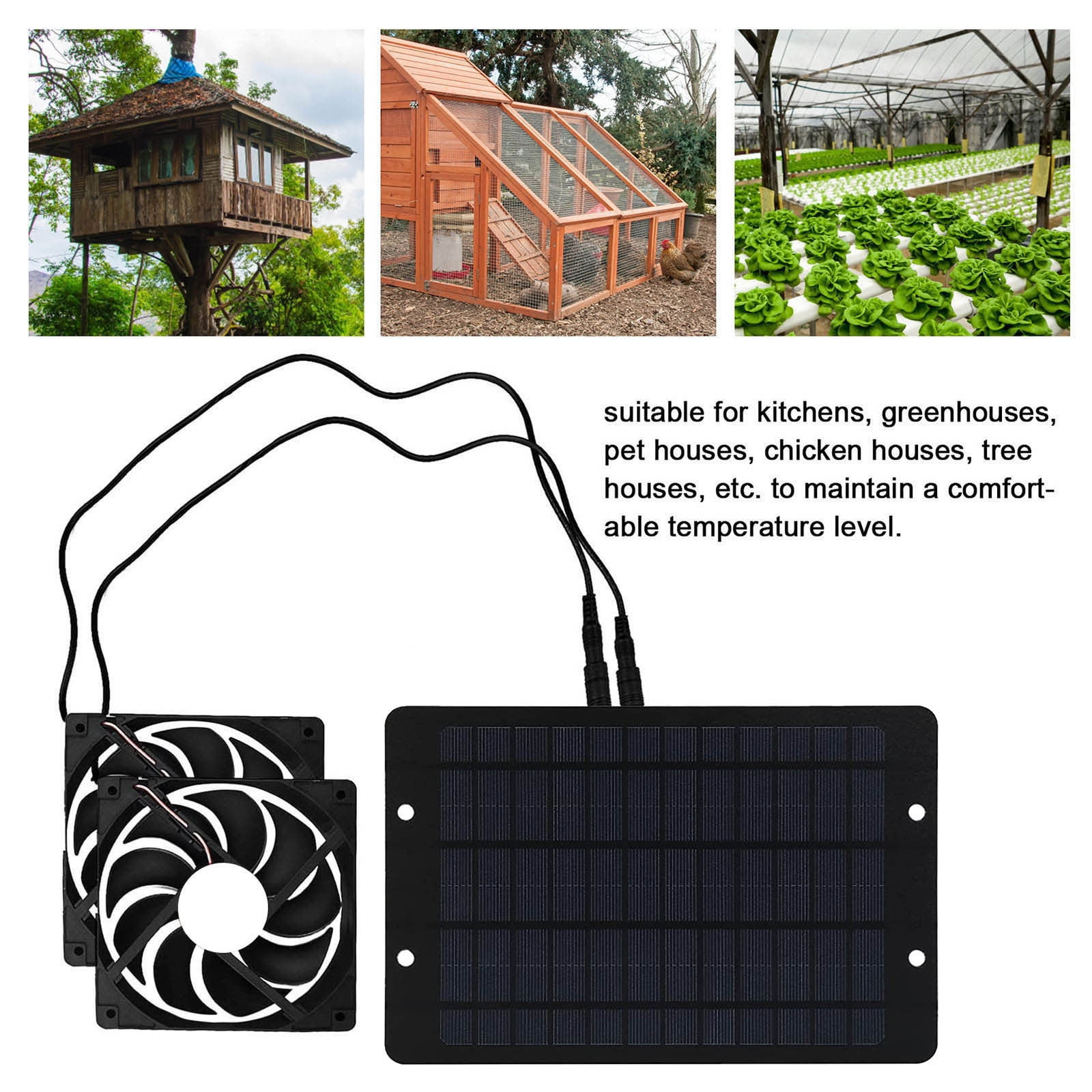 ZestqaQ Solar Panel Chicken Coop Fan, 10W Solar Exhaust Fan with Protective Mesh, Portable Energy-Saving Ventilation for Pet Houses, Greenhouses & More