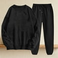 thumbnail image 2 of Women's 2PC Sweatsuits Long Sleeve Crewneck Sweatshirt Elastic Waist Solid Cuffed Joggers Loungewear Sets with Pockets Black 2XL, 2 of 5