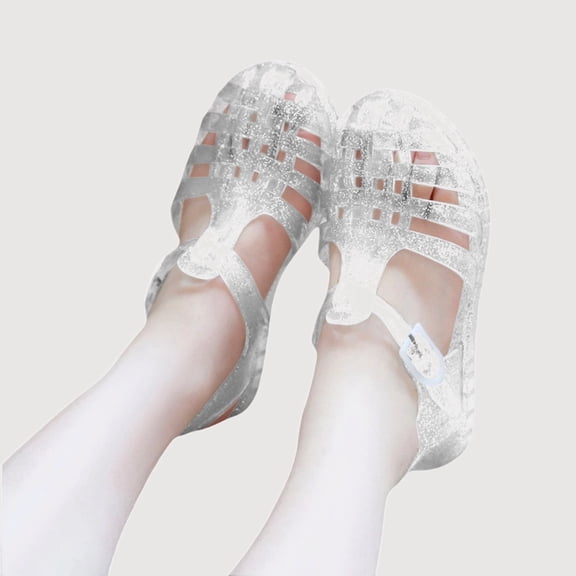 Gyujnb Woven Jelly Sandals for Girls, Adjustable Buckle Strap, Flat, Closed Toe Summer Casual Shoes (Toddler, Little Girls, Big Girls),4.5-5 Years