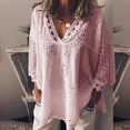 thumbnail image 2 of Women Blouses Women V Neck Pack Ladies Light Weight T Shirts Fuzzy Button up Womens Tunics with Buttons Tropical Shirt plus Size Lightweight Base Layer Loft Tops Womens Shirts Sleeves Pajama Pink 5XL, 2 of 5