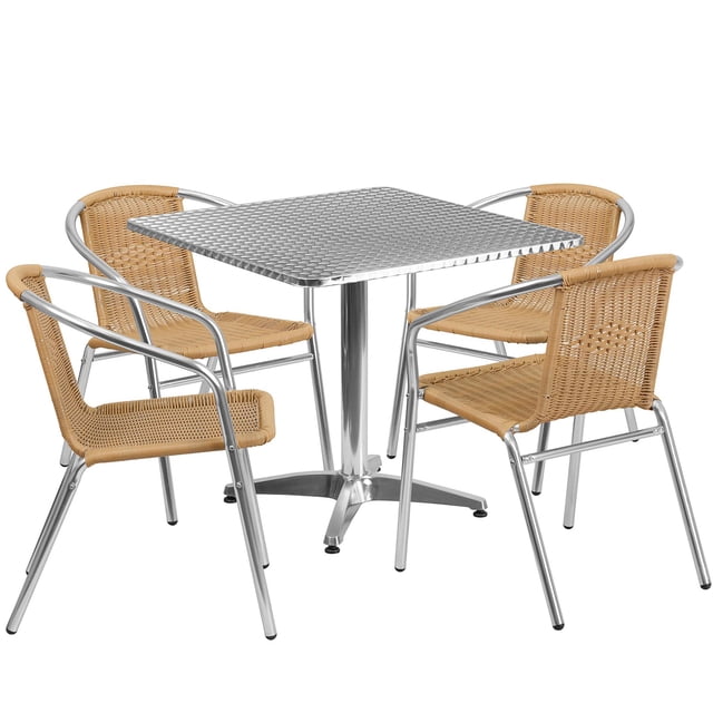 Bowery Hill Ensemble de Salle à Manger de Patio Carré 5 Pcs en Aluminium et Beige