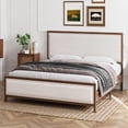 thumbnail image 3 of Full Size Metal Bed Frame with Linen Headboard and Footboard Wood Grain Upholstered Platform Bed with Rivet No Noise No Box Springs Required Easy Assembly Walnut, 3 of 7