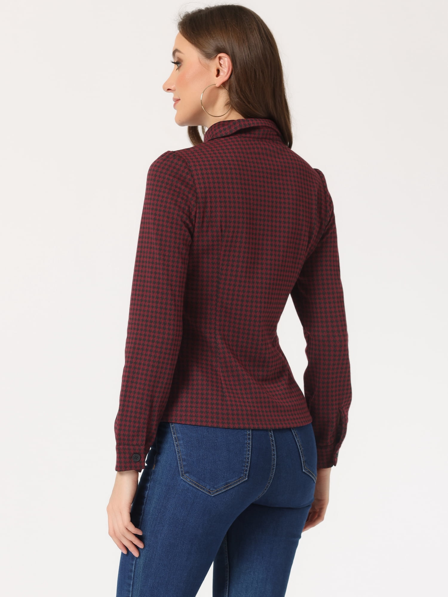 DARING DIVA Puff Long Sleeve Elegant Blouse Top L Dark Red