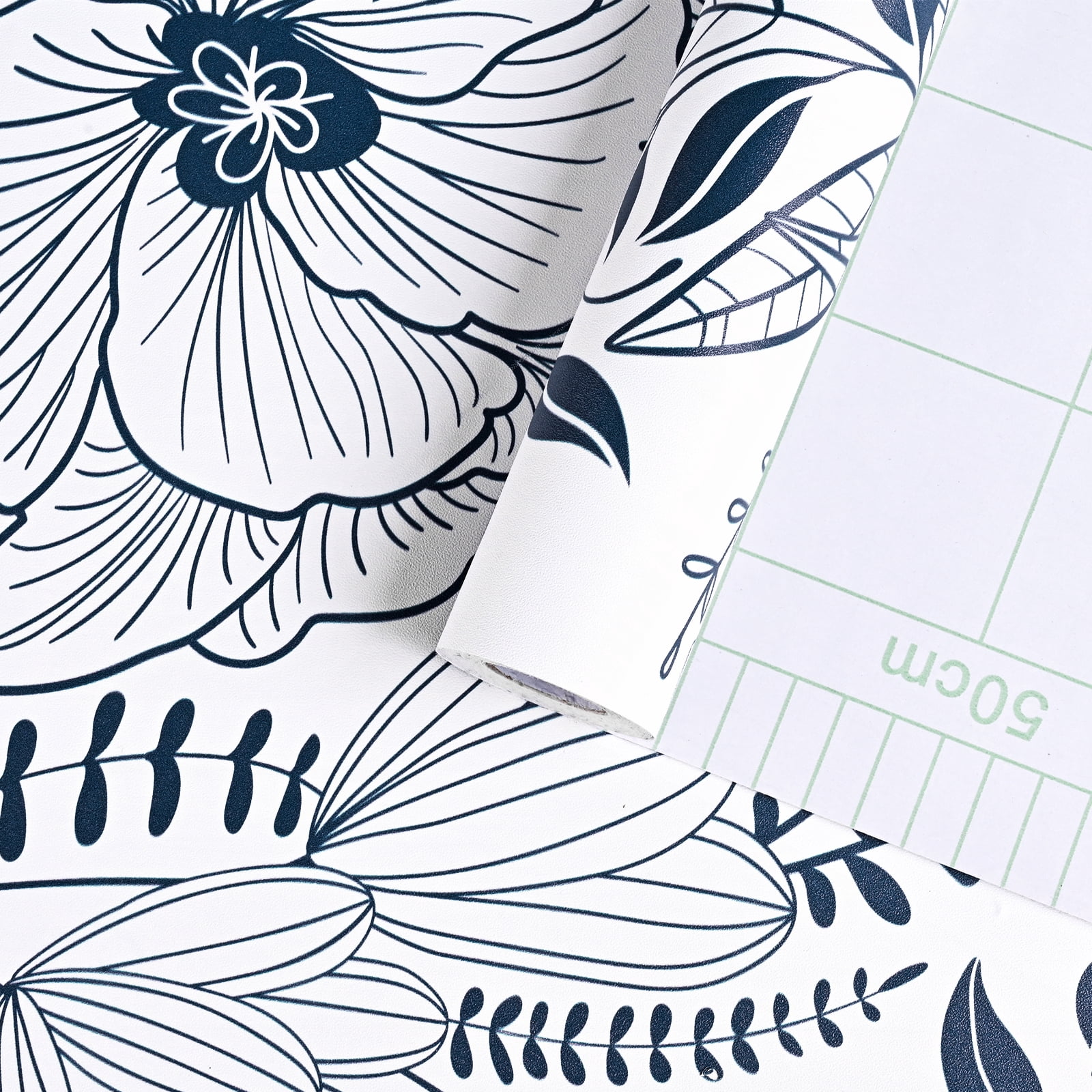 DAZLUTE Peel and Stick Removable Wallpaper White Blue Floral Contact Paper Wallpaper,17.72" x 394"