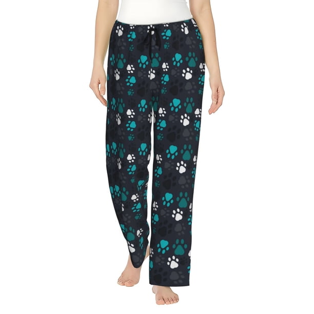 Balery Animal Footprints Pantalones de pijama para mujer, pijamas ultraligeros, pantalones de estar por casa-Large