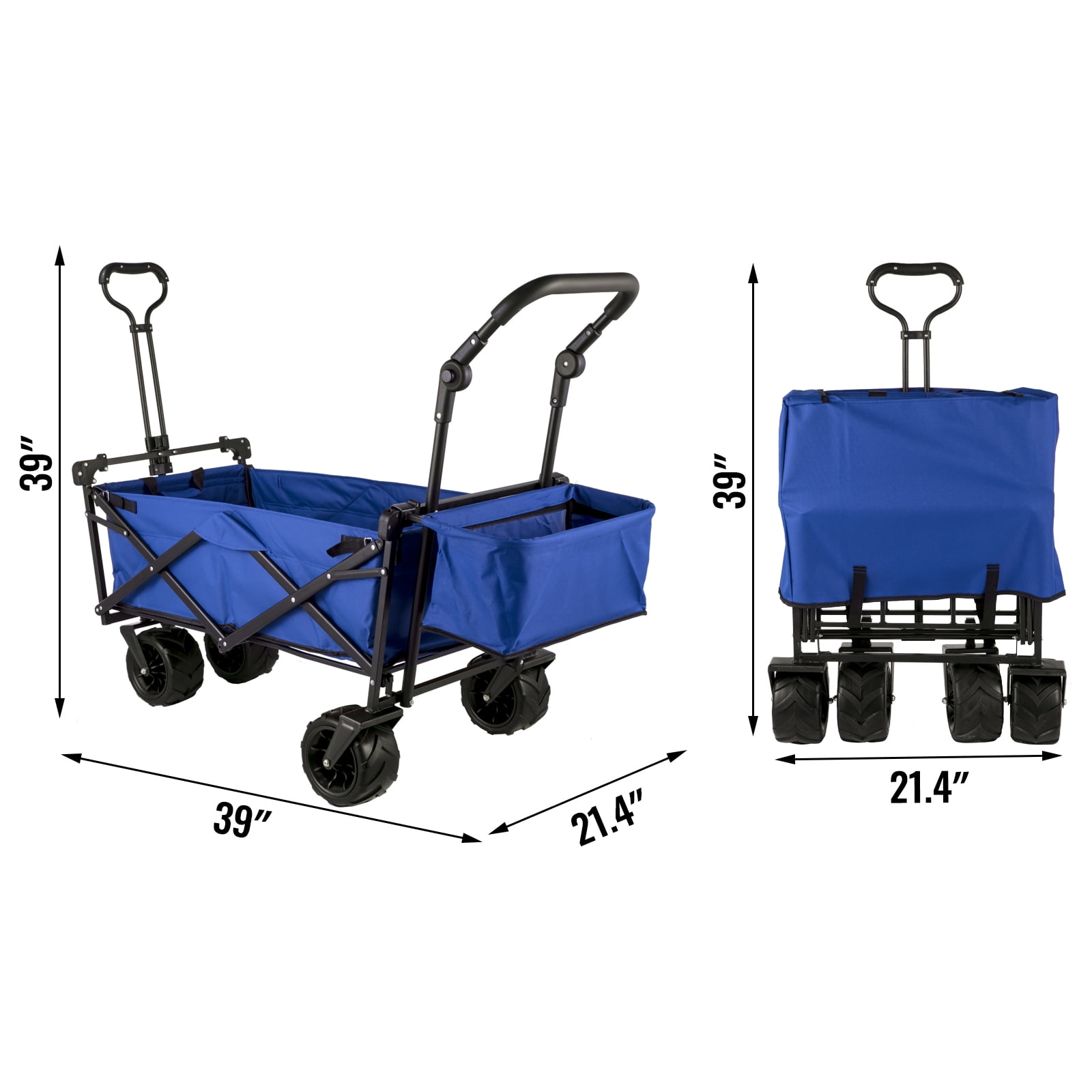 BENTISM Collapsible Wagon Cart 220lbs, Foldable Wagon Cart Removable Canopy 601D Oxford Cloth, Blue Portable Folding Wagon Adjustable Handles for Beach, Garden, Sports