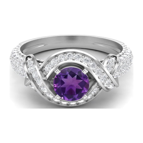 Mooneye Estate Ring 6mm Round Amethyst 925 Sterling Silver Women Valentines Day Gifts Ring